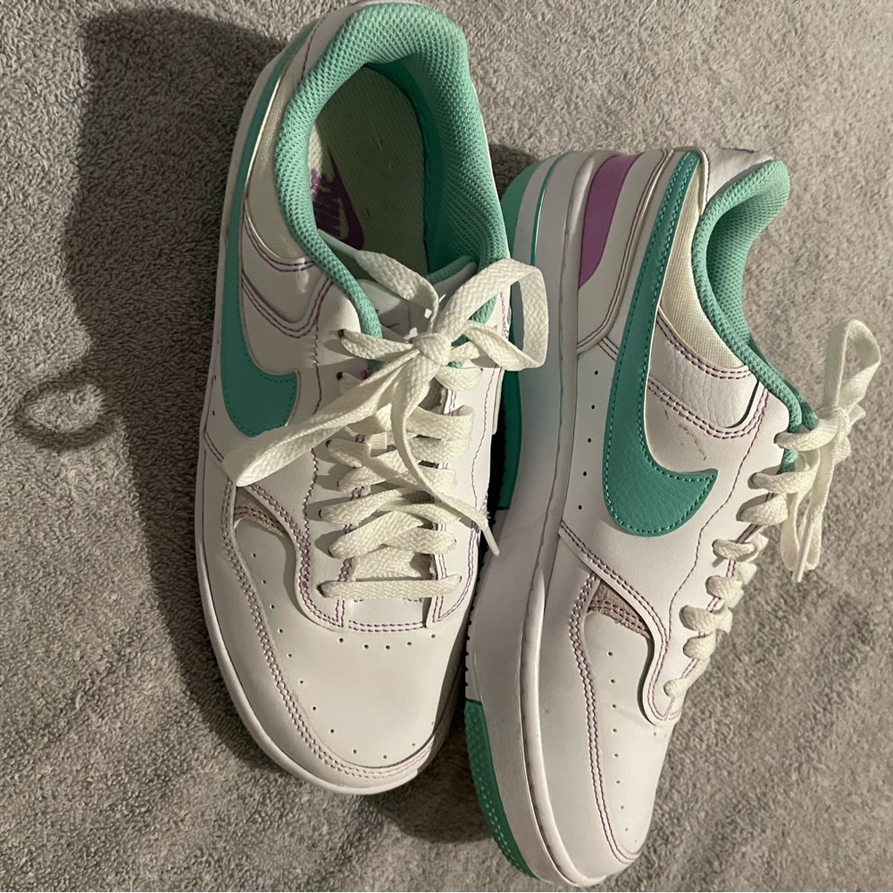 Nike Women’s White Gamma Force Emerald Rise Sneakers with Mint Green & Lilac
